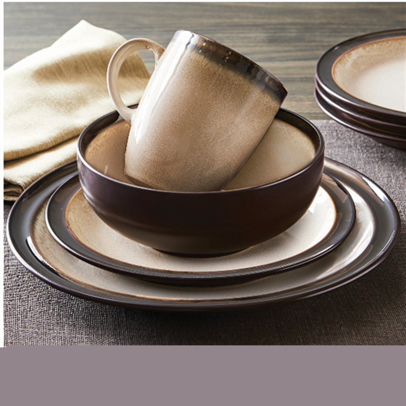 Daily ceramic western food 16pcs tableware kiln glazed metal glazed steak plate