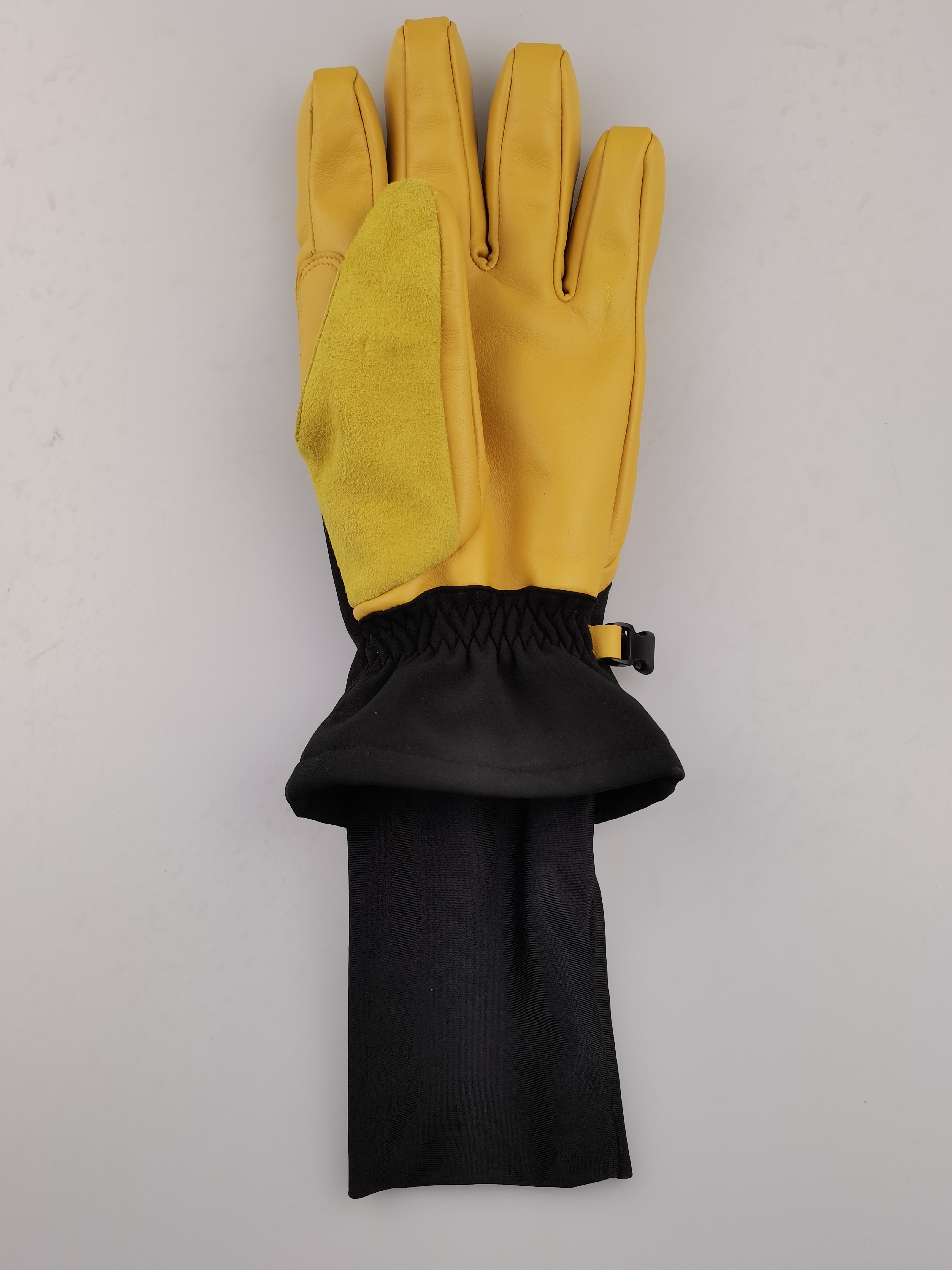 thermal leather ski gloves with long windproof cuff