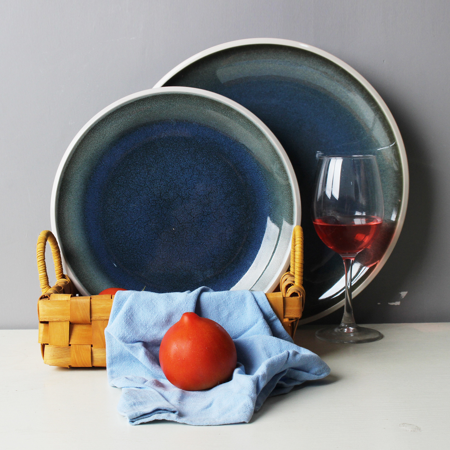 Kiln glazed blue western food round plate square steak plate white plate Chinese ceramic plate
