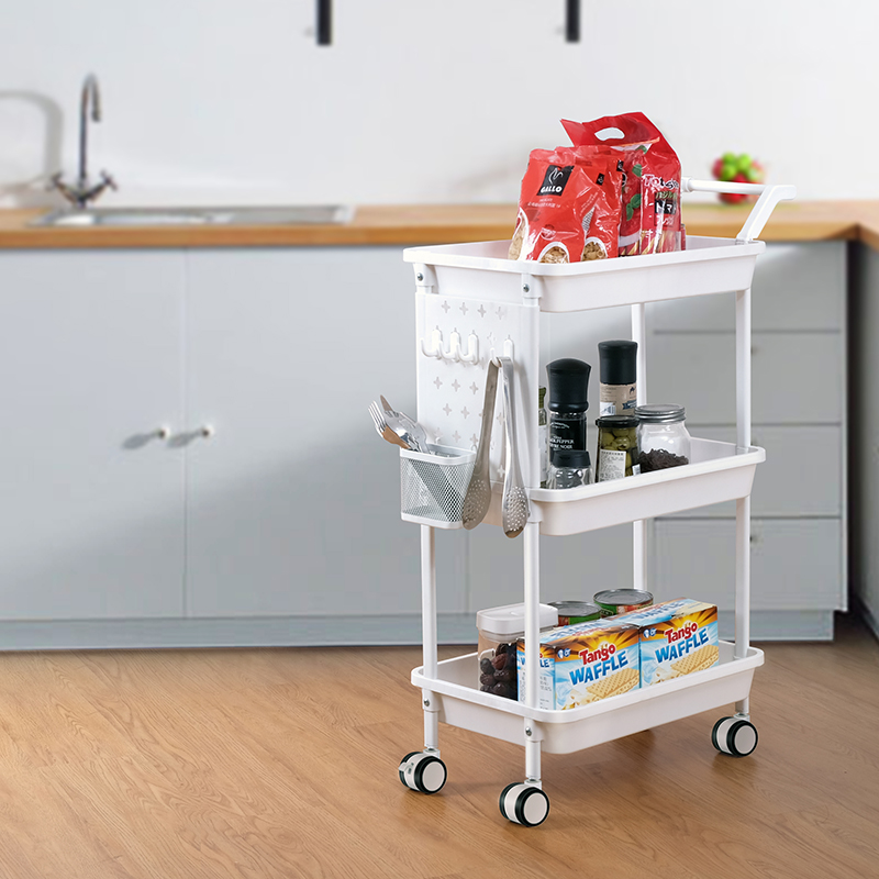 DIY Pegboard 3 Tiers Movable Home Kitchen Organizer Rolling Tool Storage Racking Trolley Utility Carts