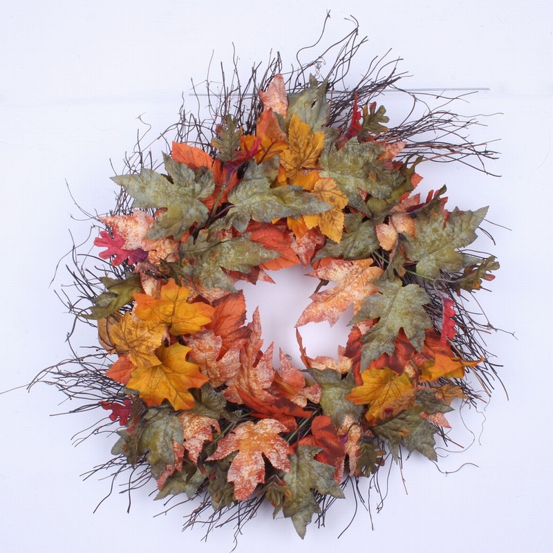New arrivals 24 inch autumn wreath harvest festival pumpkin with sunflower pine cone maple leaf