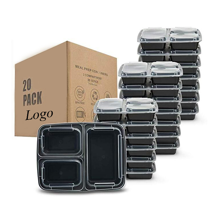 38 Oz Meal Prep 3 Compartment Lunch Containers, 20 Pack Containers Food Storage Bento Box With Lid