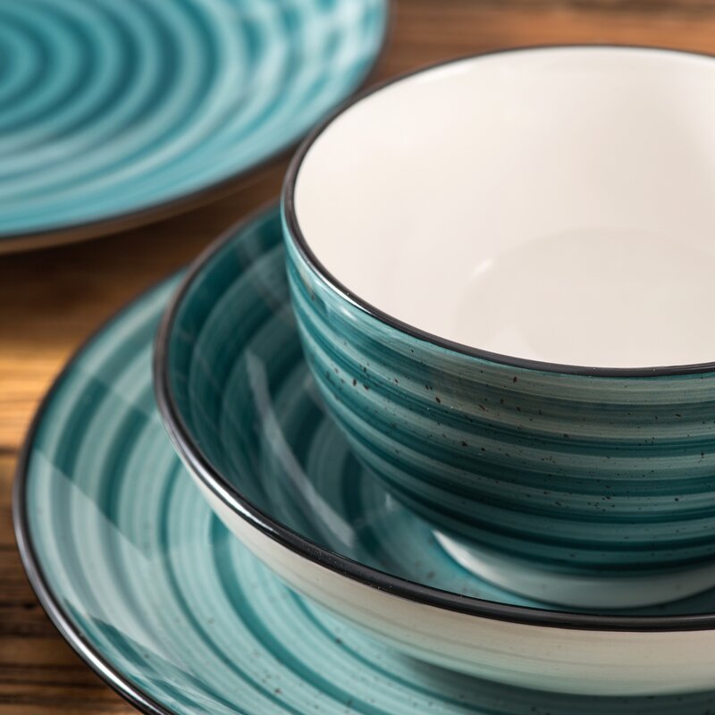 Stoneware handpainted 48 Pieces Dinner set-Spirals design service for 12 Persons