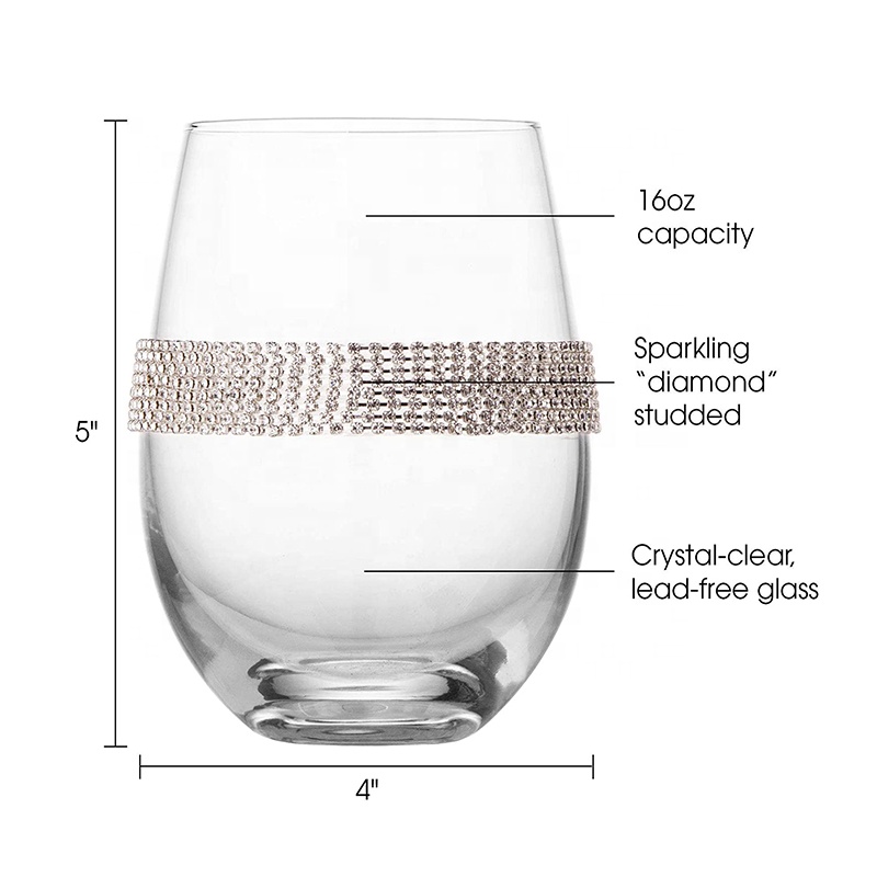 Unique Gift for Women Decorated Bling Bedazzled Rhinestone Jeweled Diamond Stemless Wine Glass