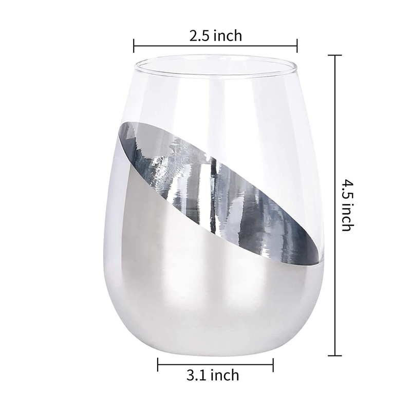 Hot Design Crystal Coated Plating Silver Rose Gold Stemless Wine Glass