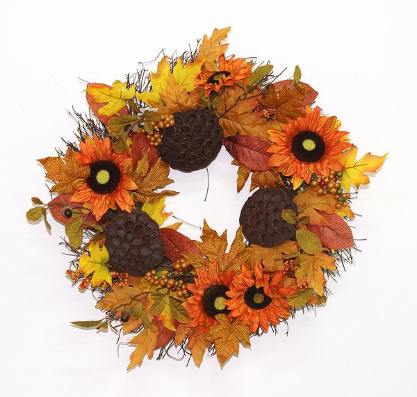 Festival autumn door decor sunflower maple leaf wreath for door