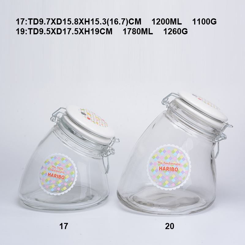 Round Glass Jar with Bamboo Lid/Glass Canister 16oz for Kitchen Counter /Canister with Clear Lid