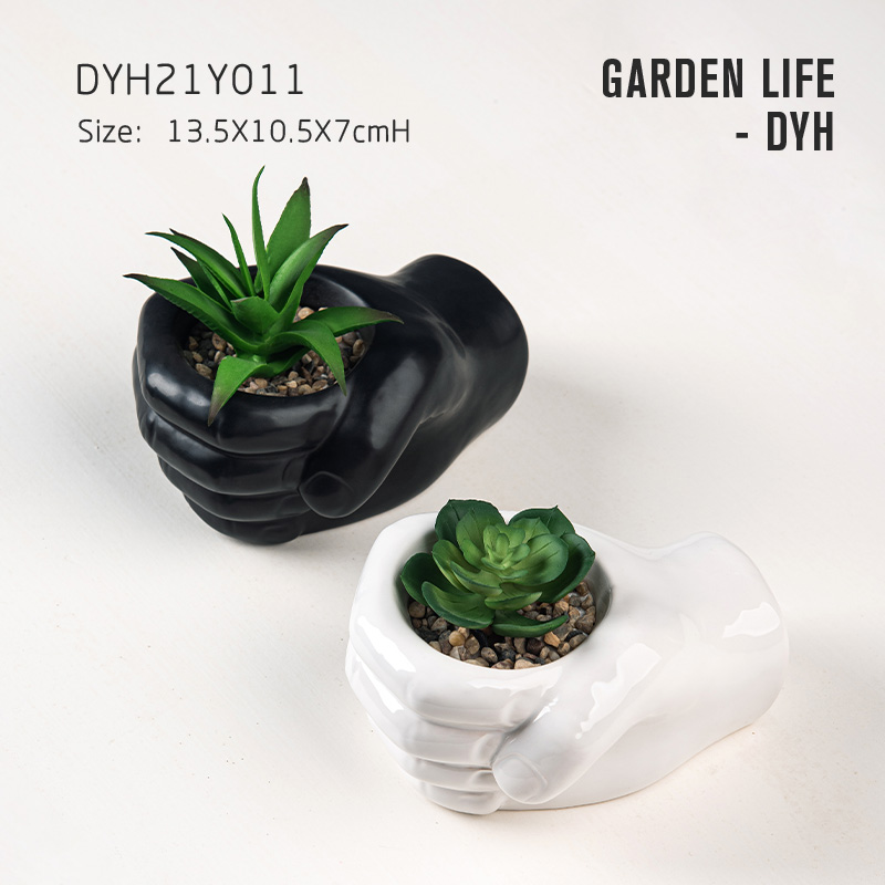 Creative hand shaped ceramic flower pot green plant pot