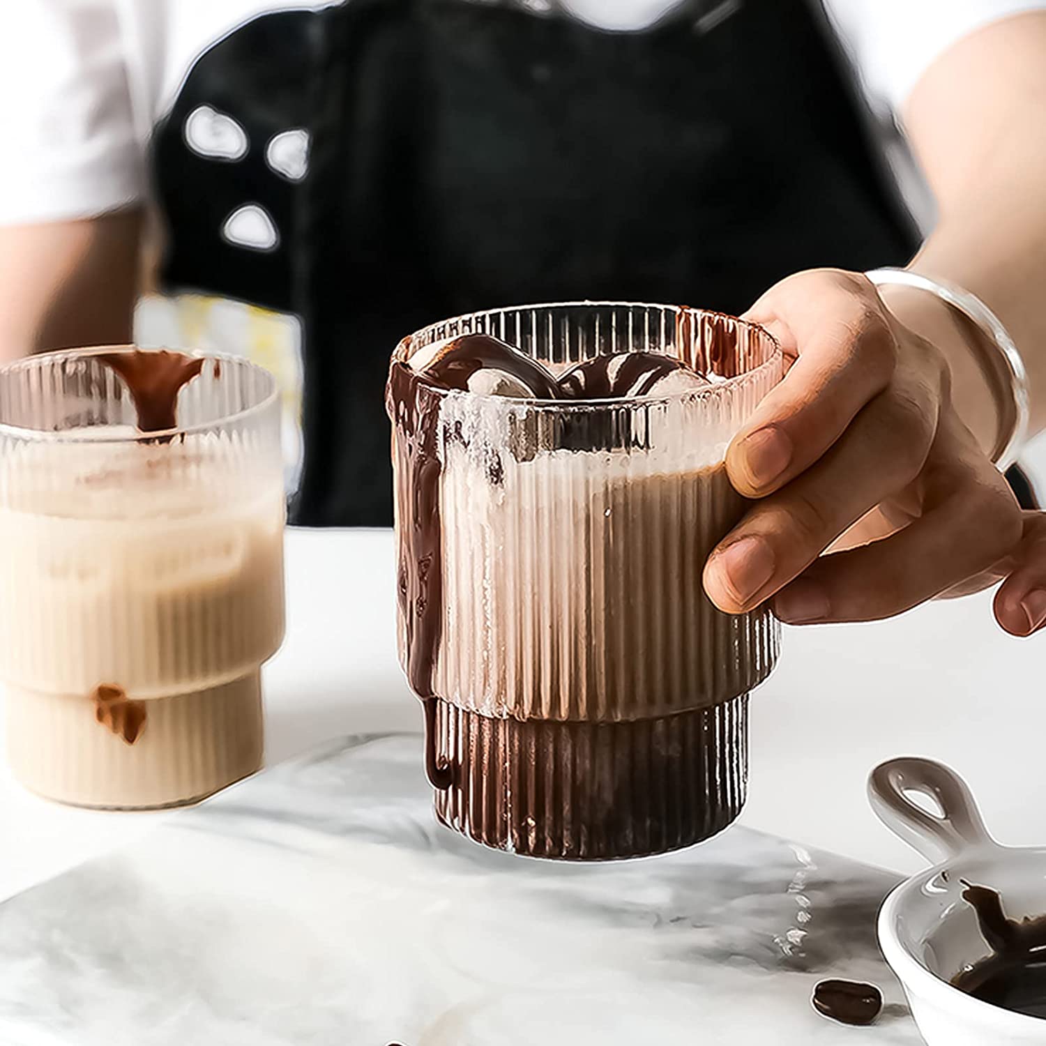 Glass Cup Coffee Mug Origami Style Transparent Creative Vertical Stripes Ribbed Beer Cup Cocktail Glasses Drinkware