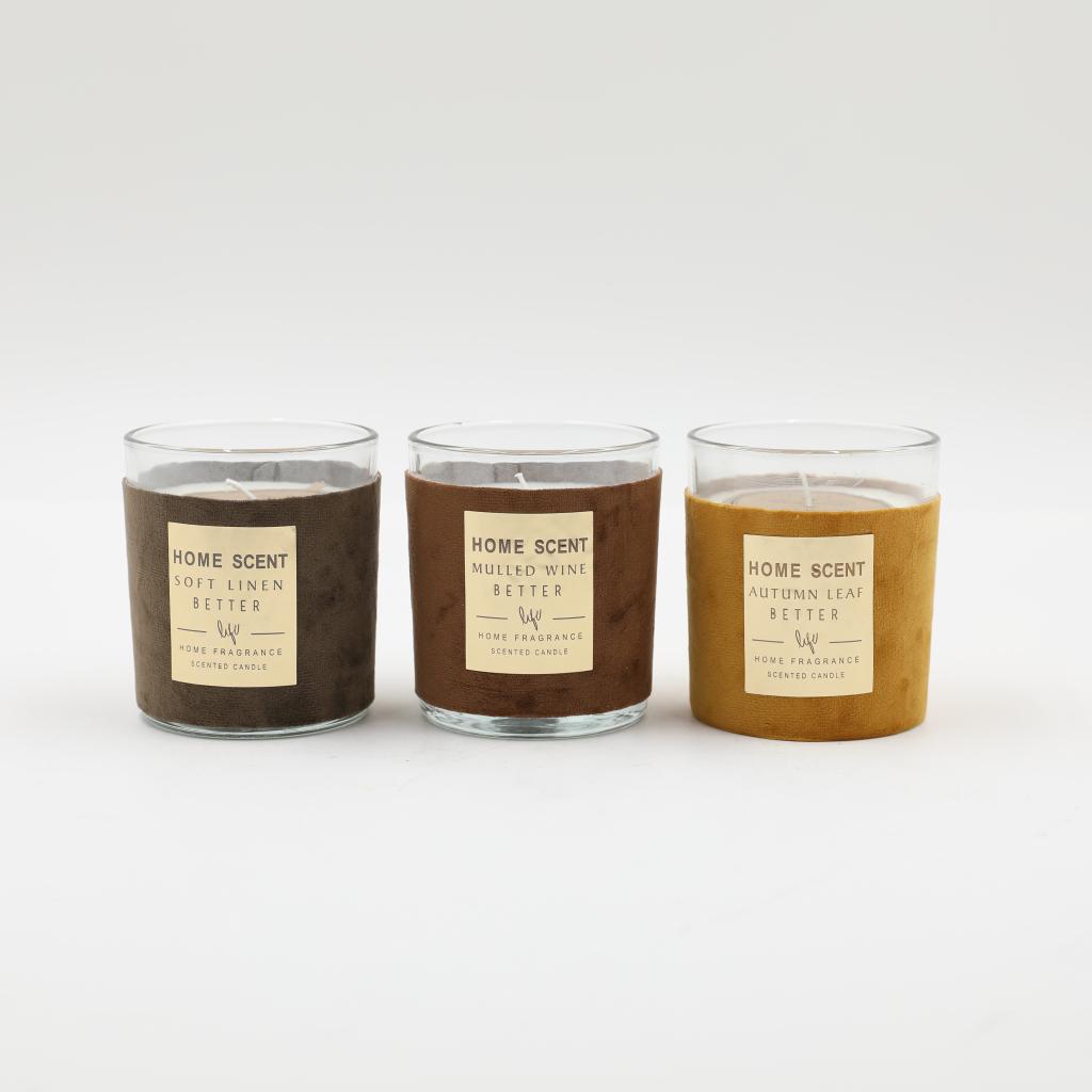 Scented Glass Candle W/Cloth Wrap