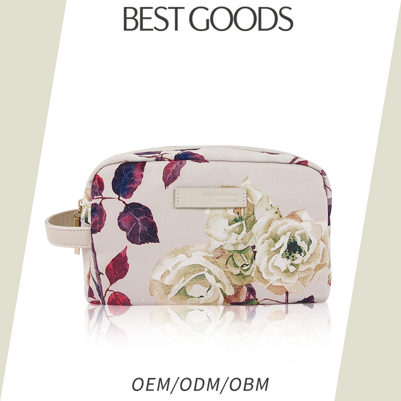 cosmetic bagsilk-like satin with flower printing