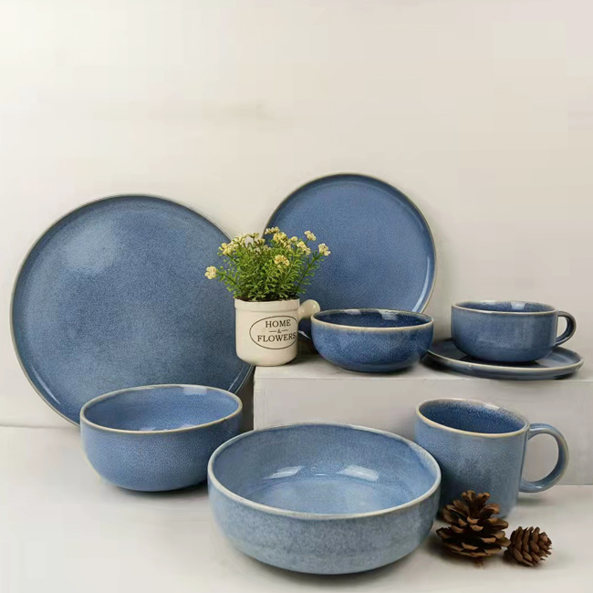 Nordic design blue reactive glaze dinner sets