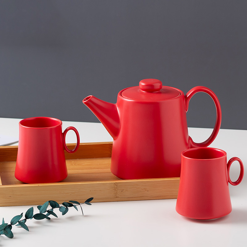 Nordic Solid Color Glazed Ceramic Tea Milk Water Pot Cups Sets