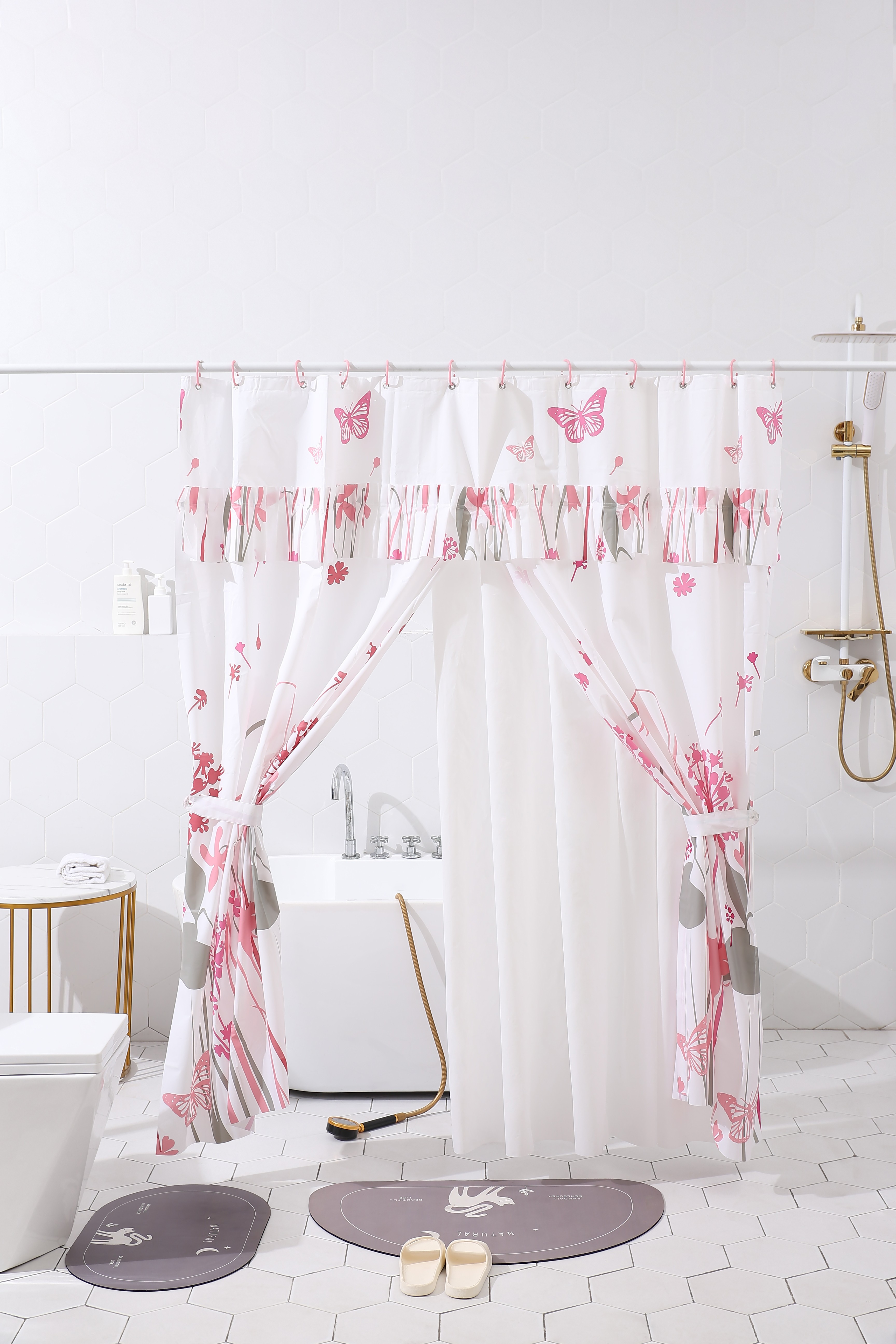 PEVA sewing shower curtain with liner