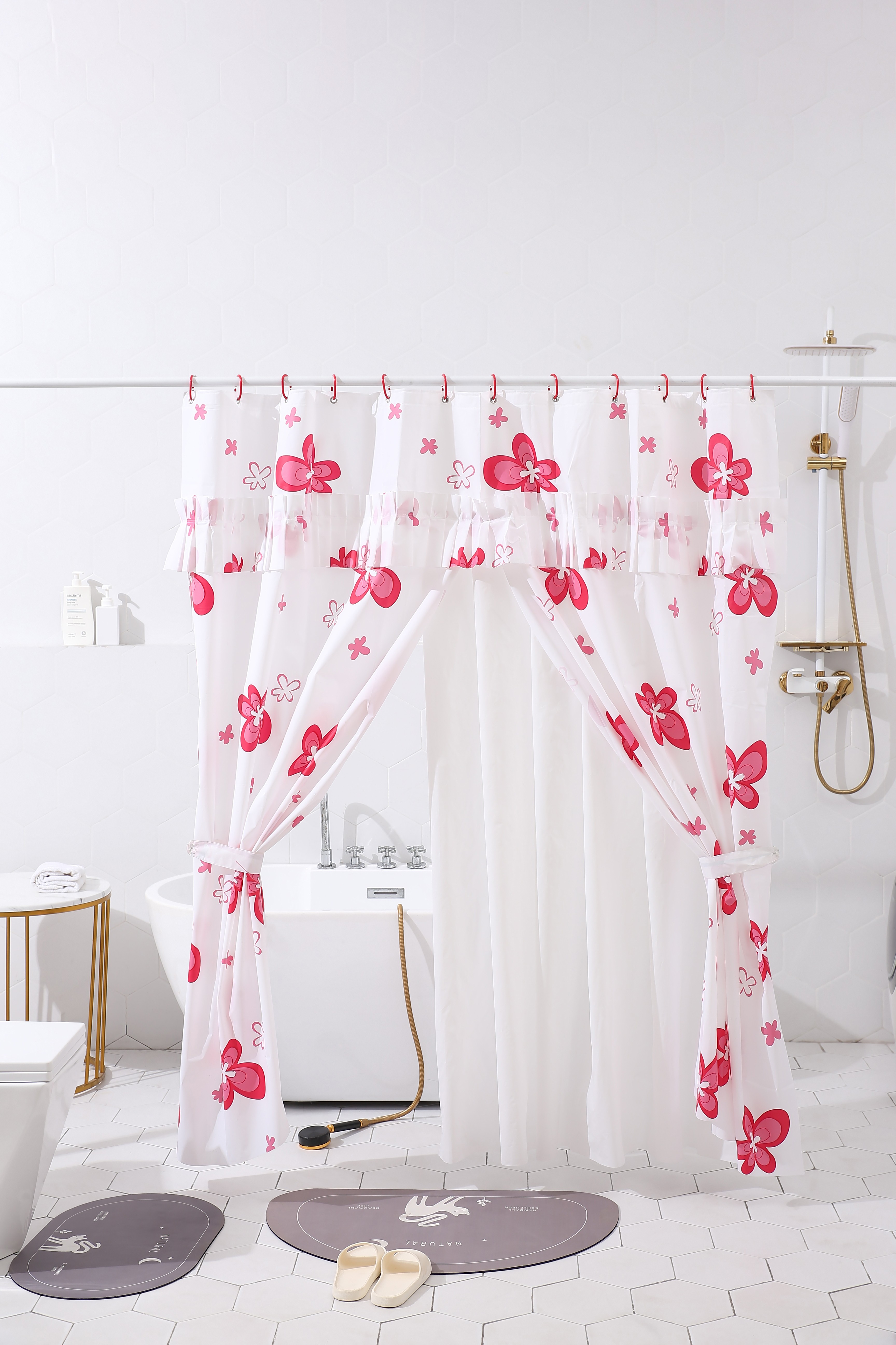 PEVA sewing shower curtain with liner