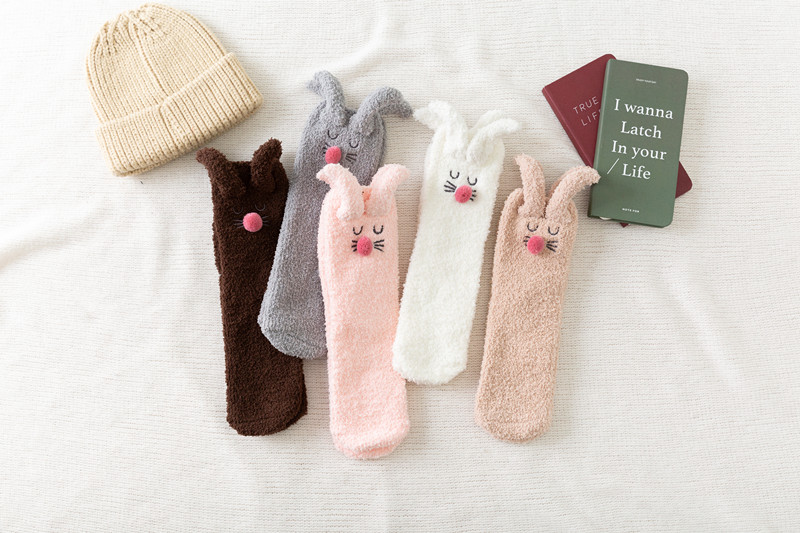 rebbit ear style coral fleece socks