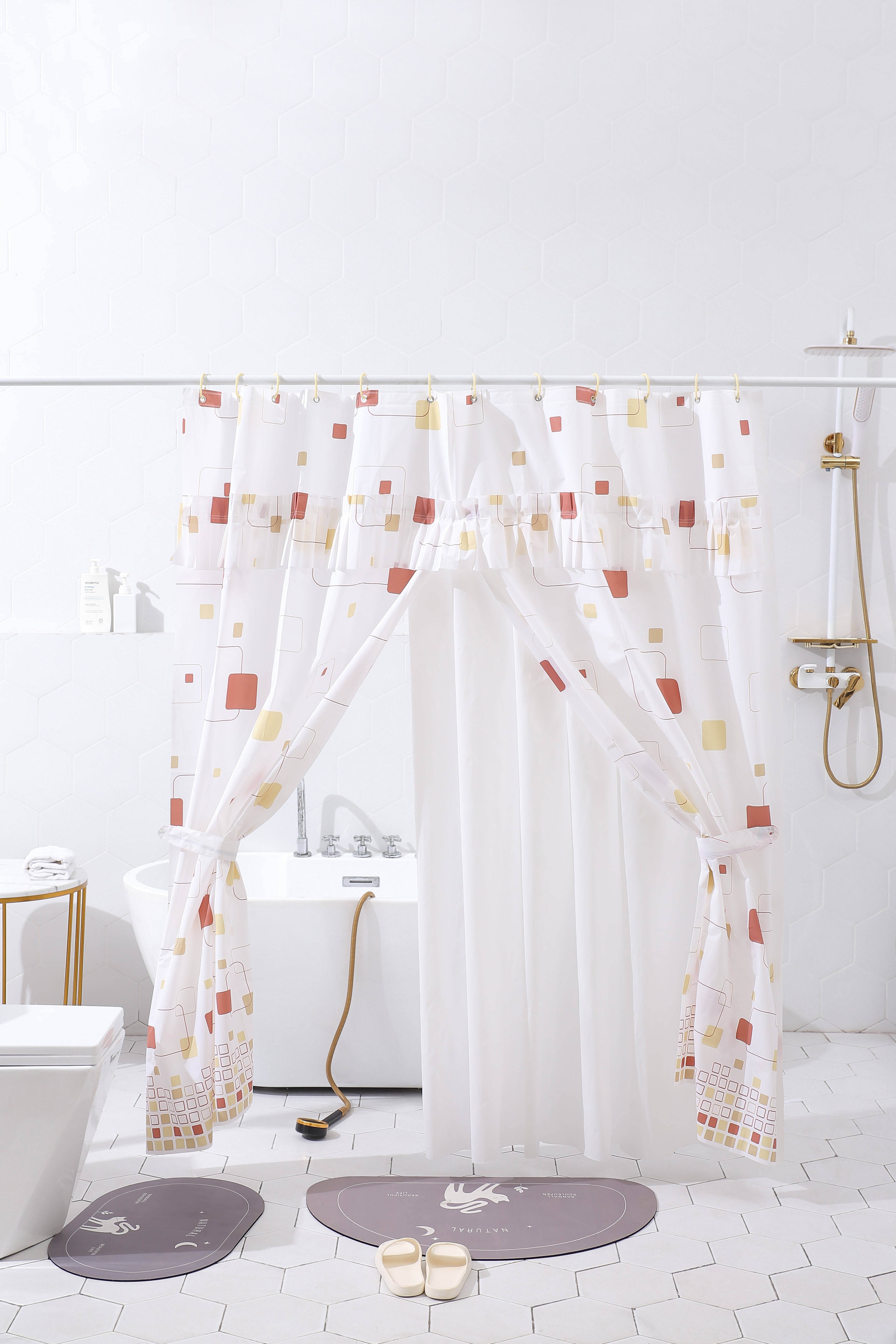PEVA sewing shower curtain with liner