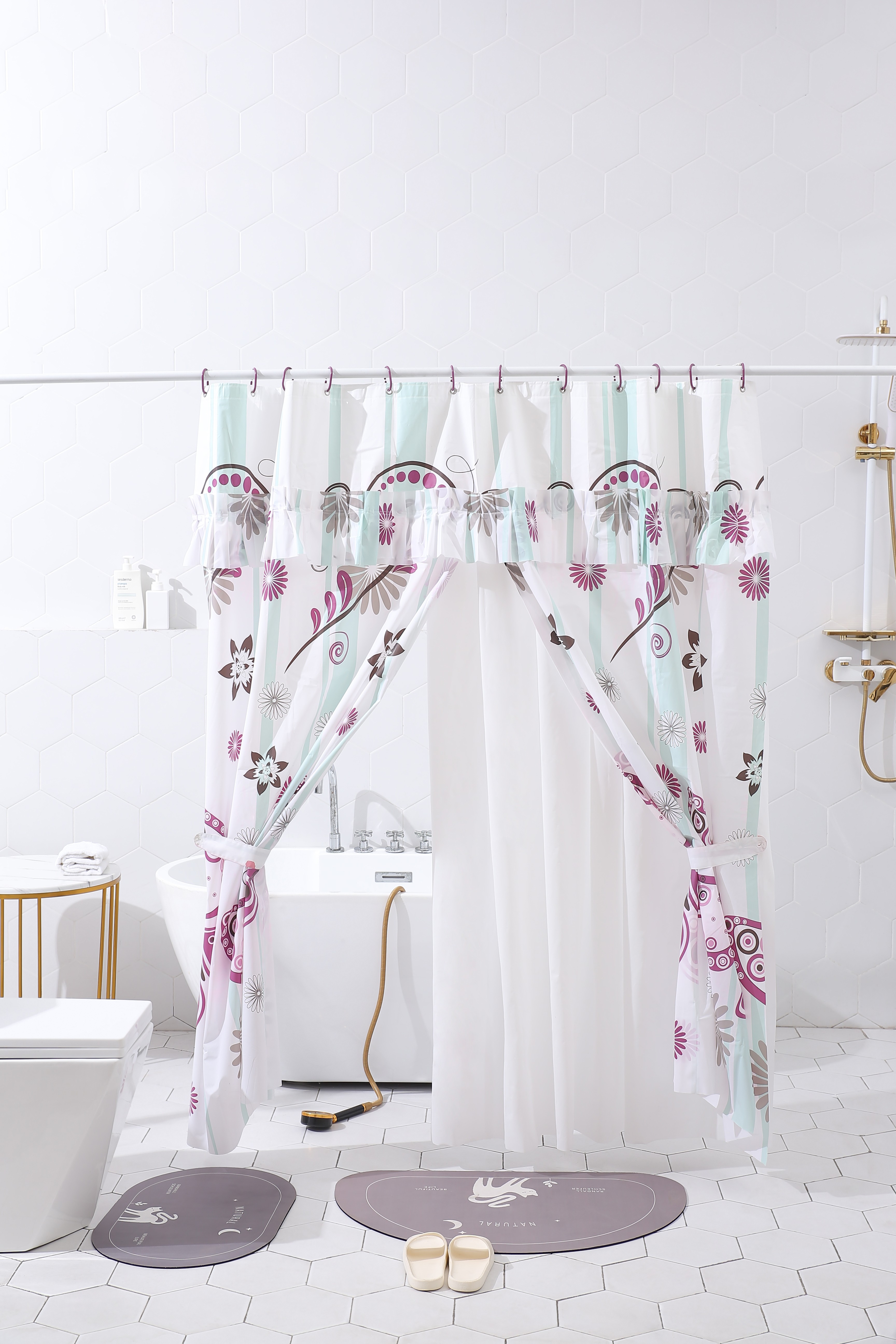 PEVA sewing shower curtain with liner