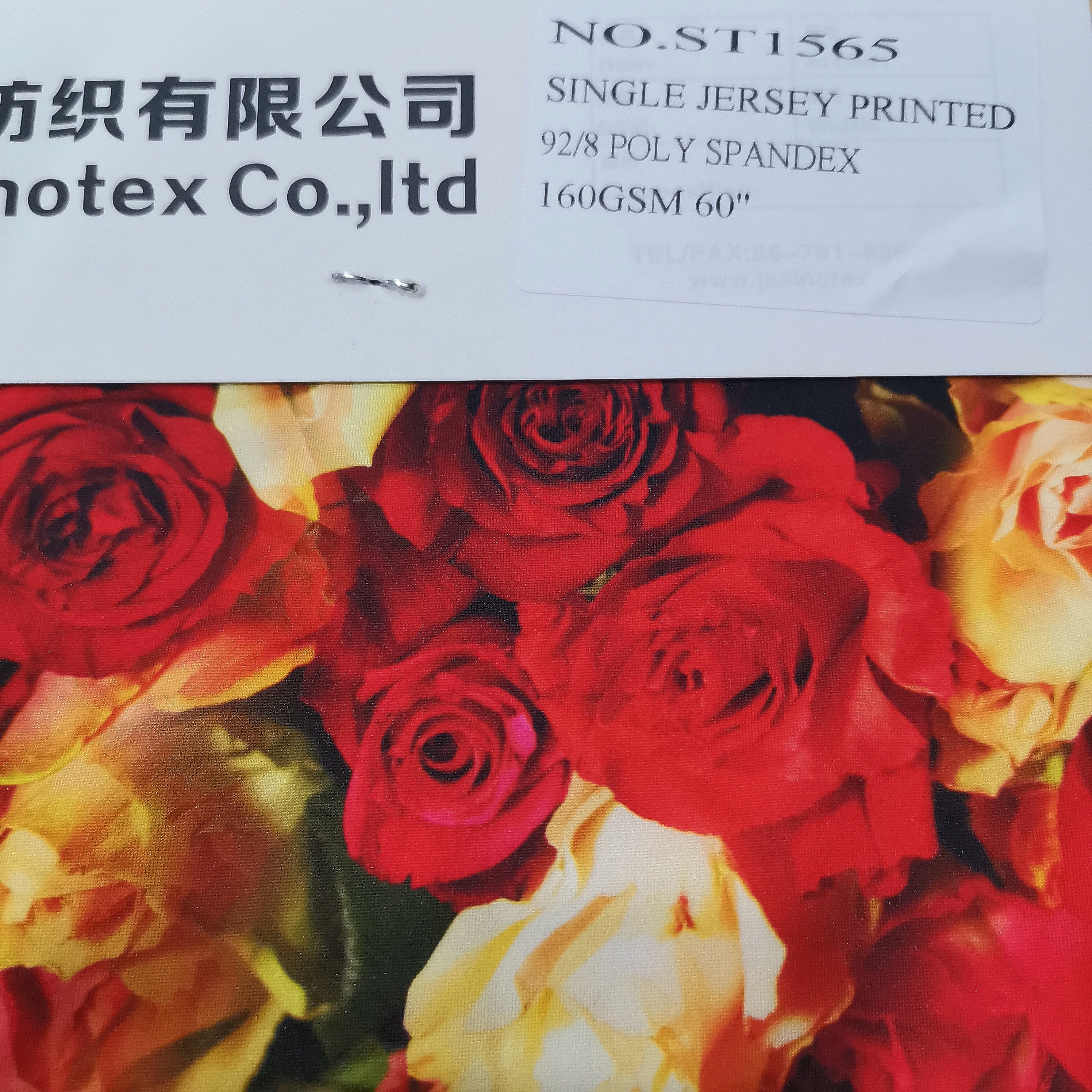 St1565 92%polyester 8%spandex Single Jersey Printed 160gsm, Width 60"