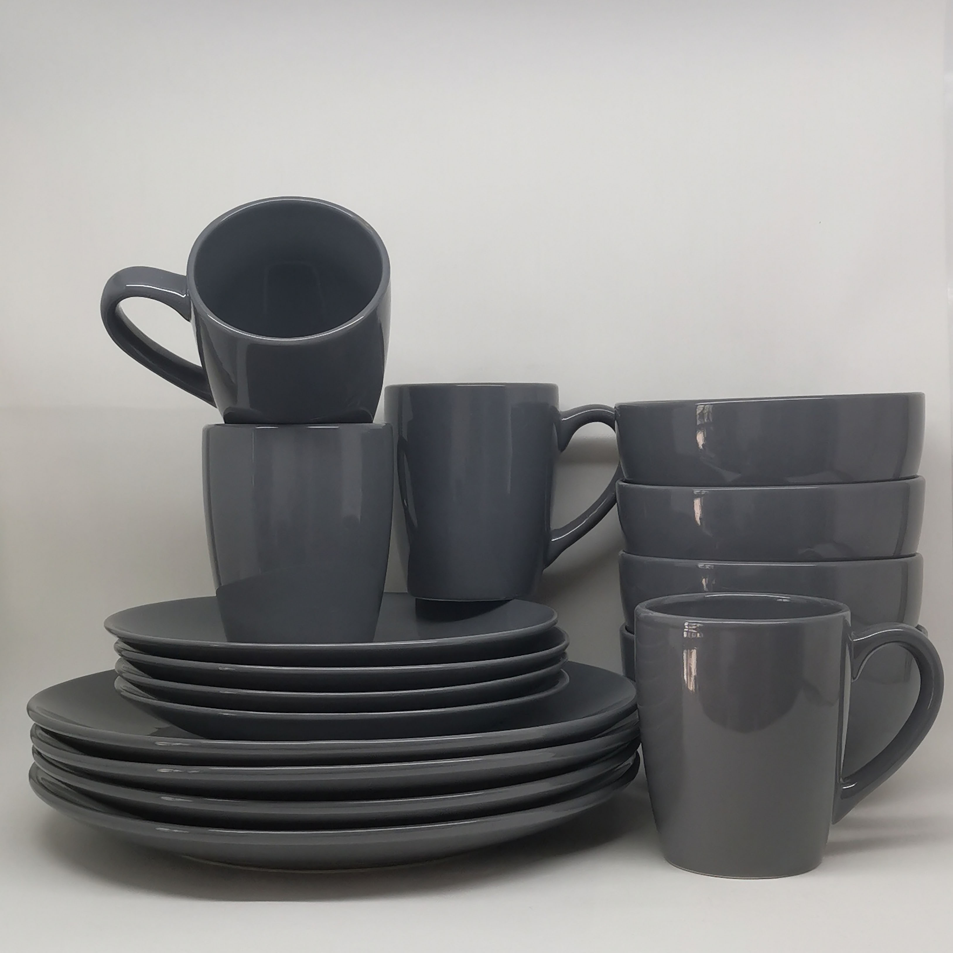 Stoneware coupe shape glazed dinner set GREY