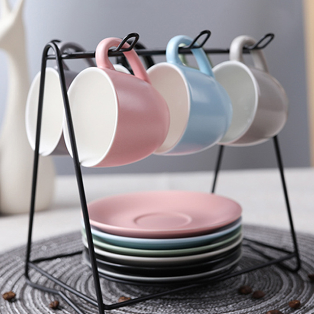 Modern Nordic Matte Colored Small Porcelain Espresso Cups with Saucers
