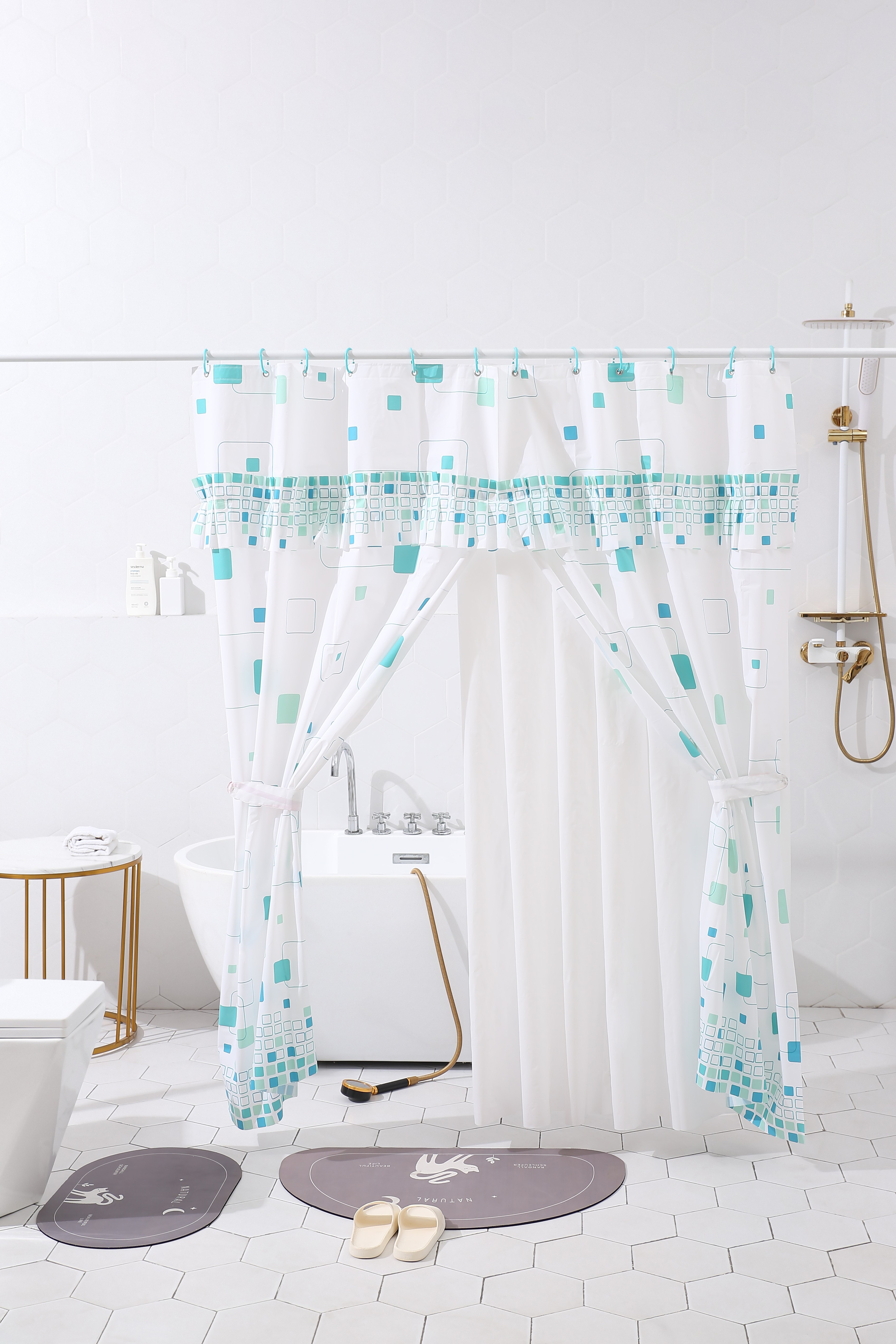 PEVA sewing shower curtain with liner