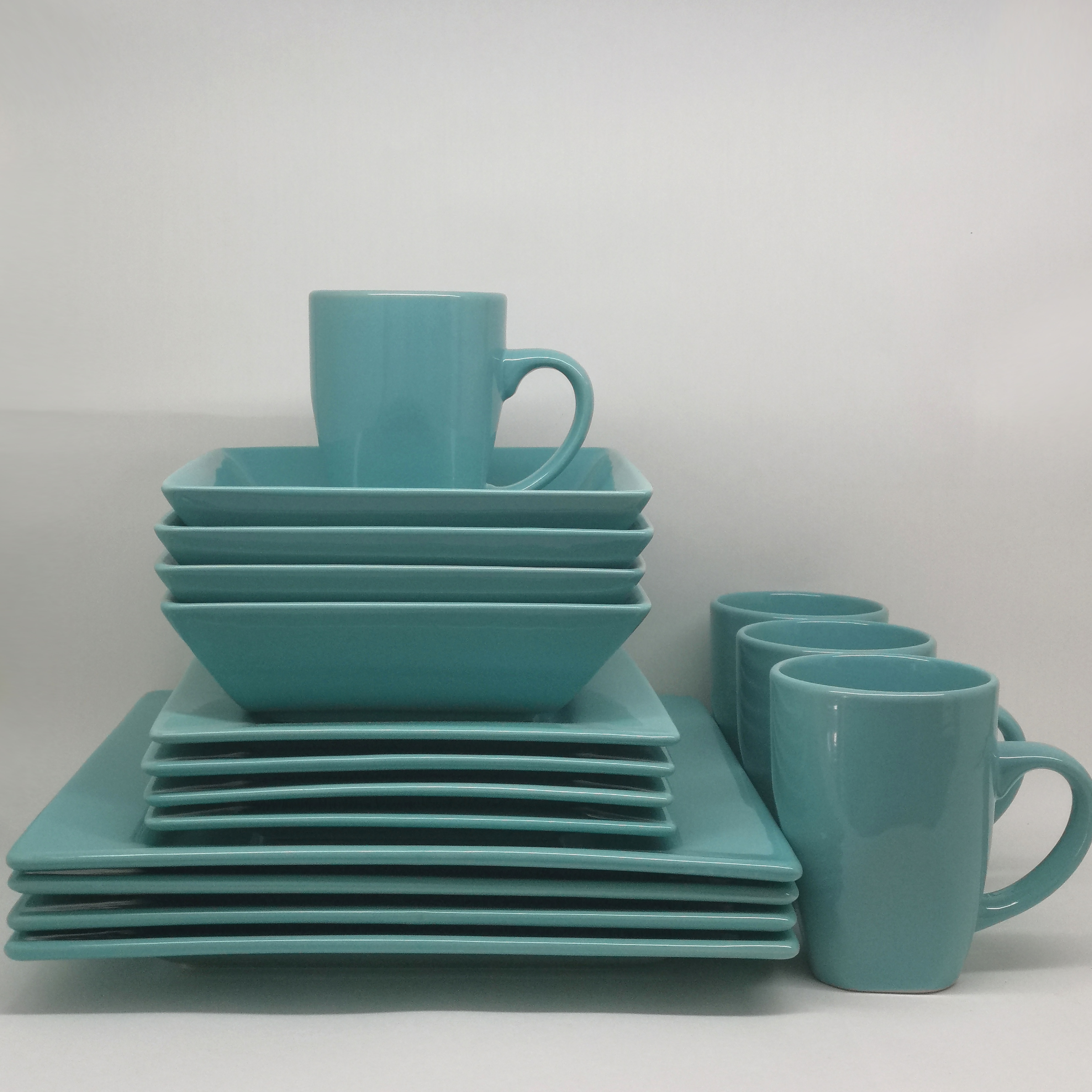 Stoneware coupe shape glazed dinner set Seafoam