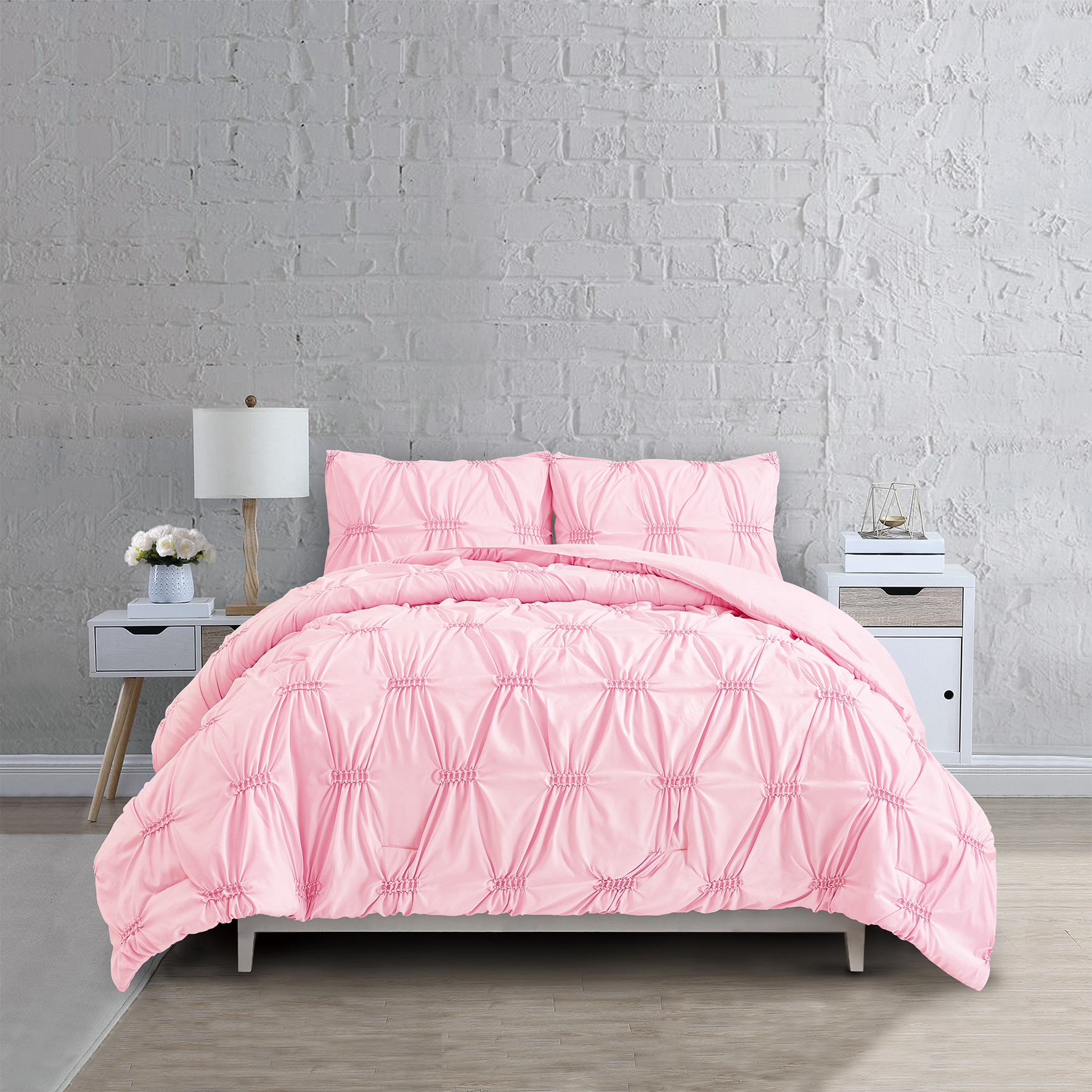 Luxuriously Soft 100% Brushed Microfiber with Textured Pintuck Pleats and Corner Ties