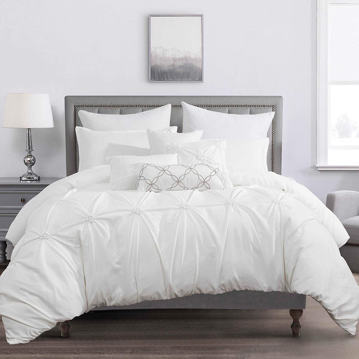 7 Piece Comforter Bedding in a Bag with Pillow Shams and Cushions – Pintuck Design