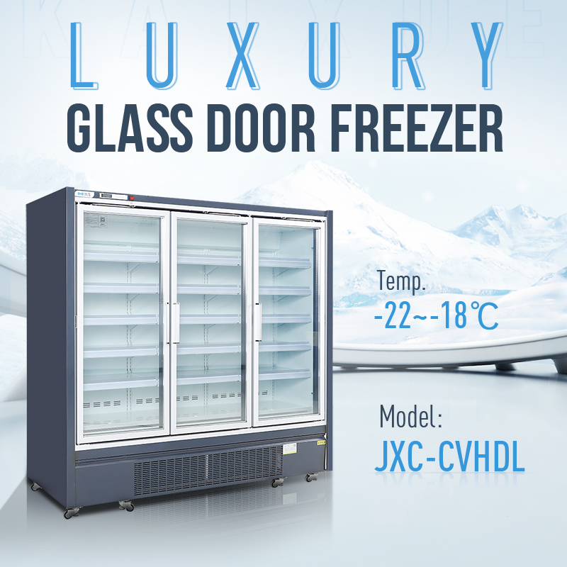 Commercial vertical glass door frozen food display freezer for supermarket