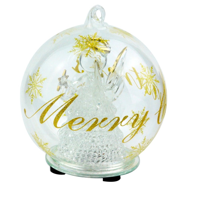 Color-changing LED Christmas Glass Ornament: hot-selling angel & tree decor gift