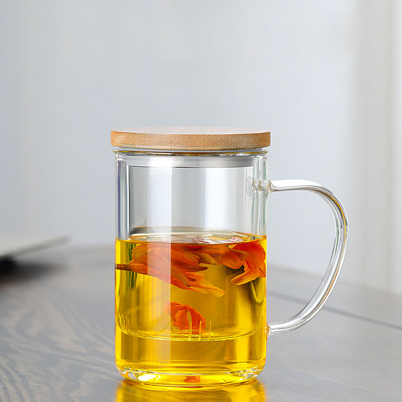 Handmade high quality super transparent heat resistant glass teacup with bamboo lid