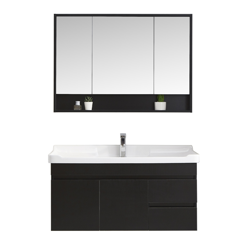Factory Supply Wall Mounted Bathroom Cabinet Set with Basin Mirror and 2 Drawers Wooden Vanity
