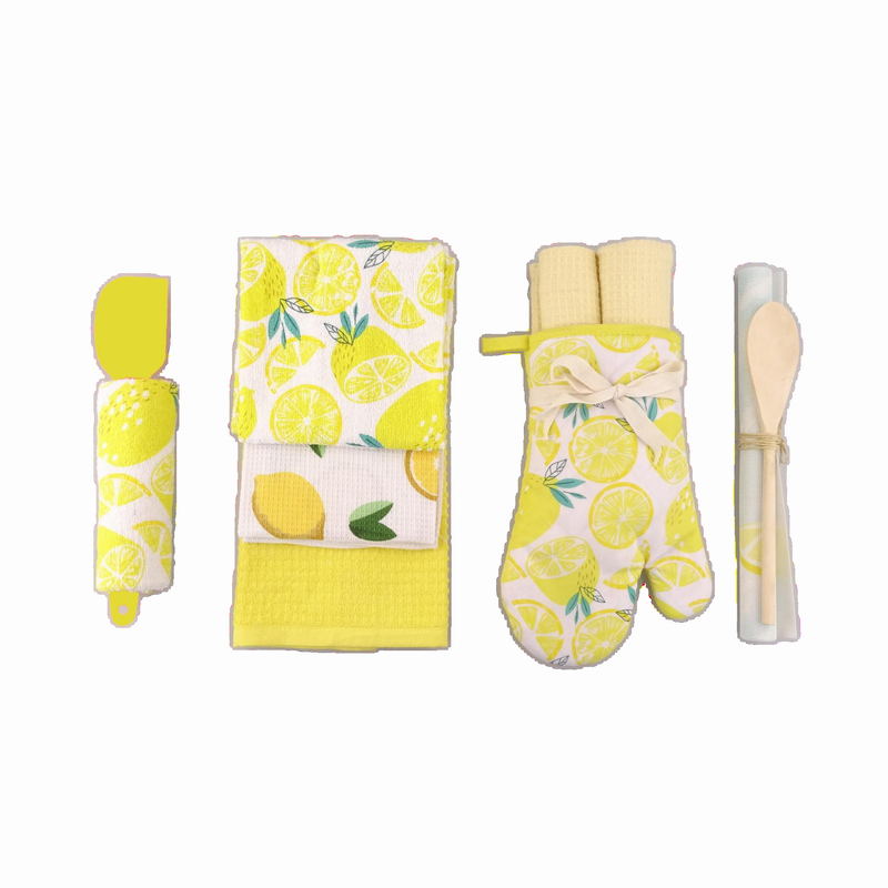Summer design printed kitchen cotton towel with cooking spatula gift set