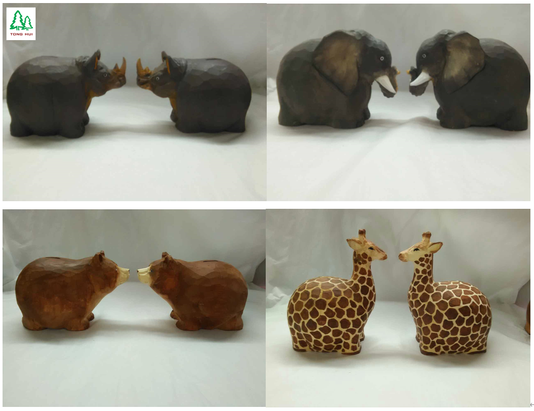 wood carved animal piggybank