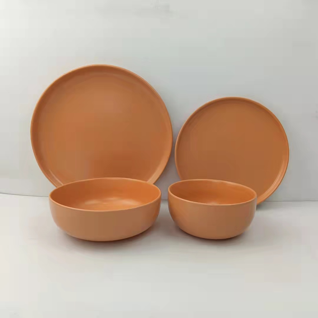 New style orange solid 20 pieces dinner set porcelain tableware for home