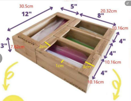 Bamboo Storage Box Kitchen Drawer Organizer Food Storage Bag Holders Set pf 4