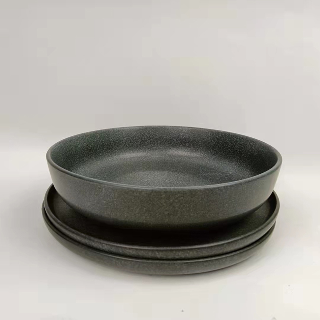 8 "salad bowl 8.5" flat plate black matte reactive glaze