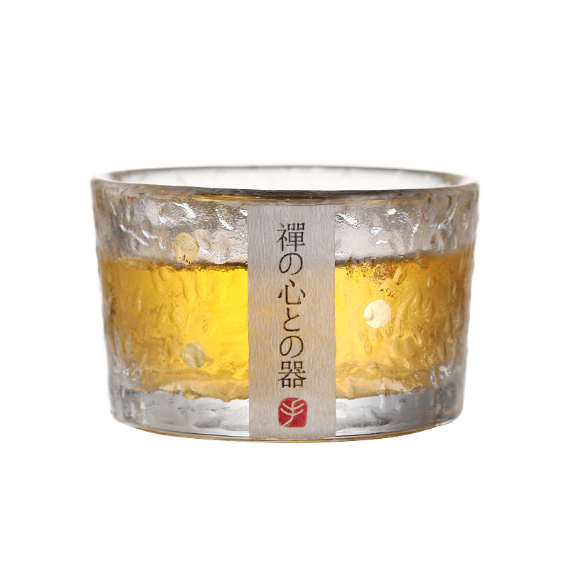 High Borosilicate Handmade Chinese Small Glass Tea Cup With Rim Gold Painting