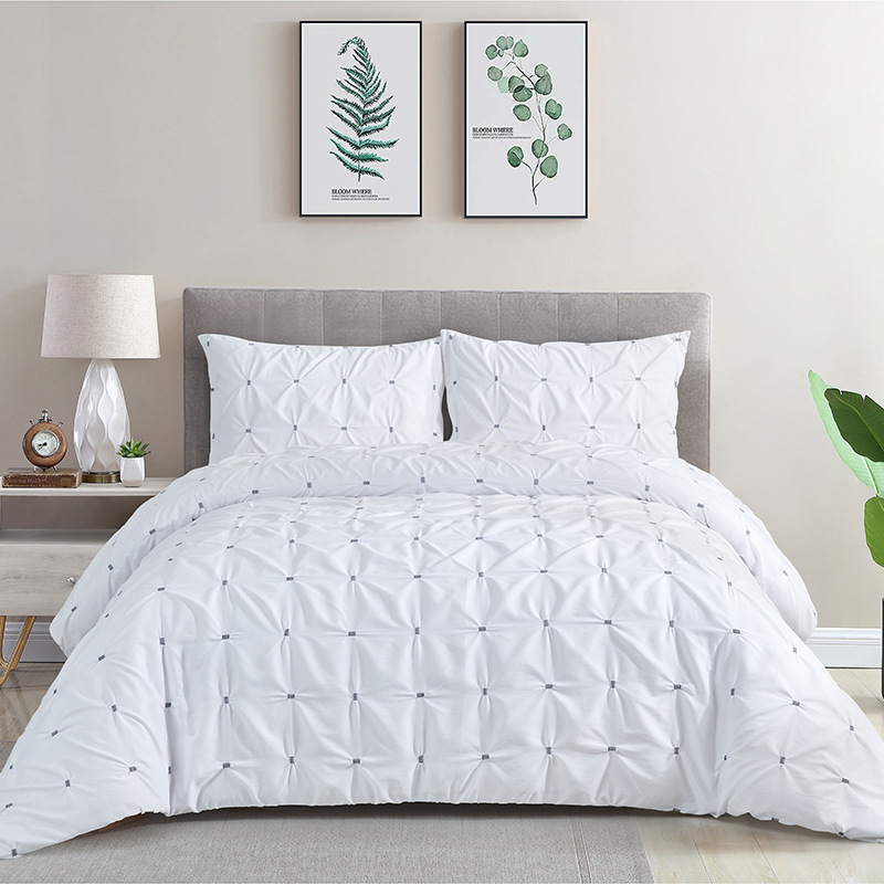 Pure color soft microfiber pintuck pinch pleat pattern duvet cover set