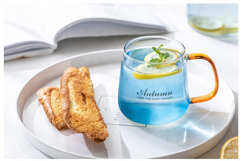 Lemon Cups Bottomed Glass Nordic Style Household Large Blue Cups & Saucers High Borosilicate Glass,high Borosilicate Glass