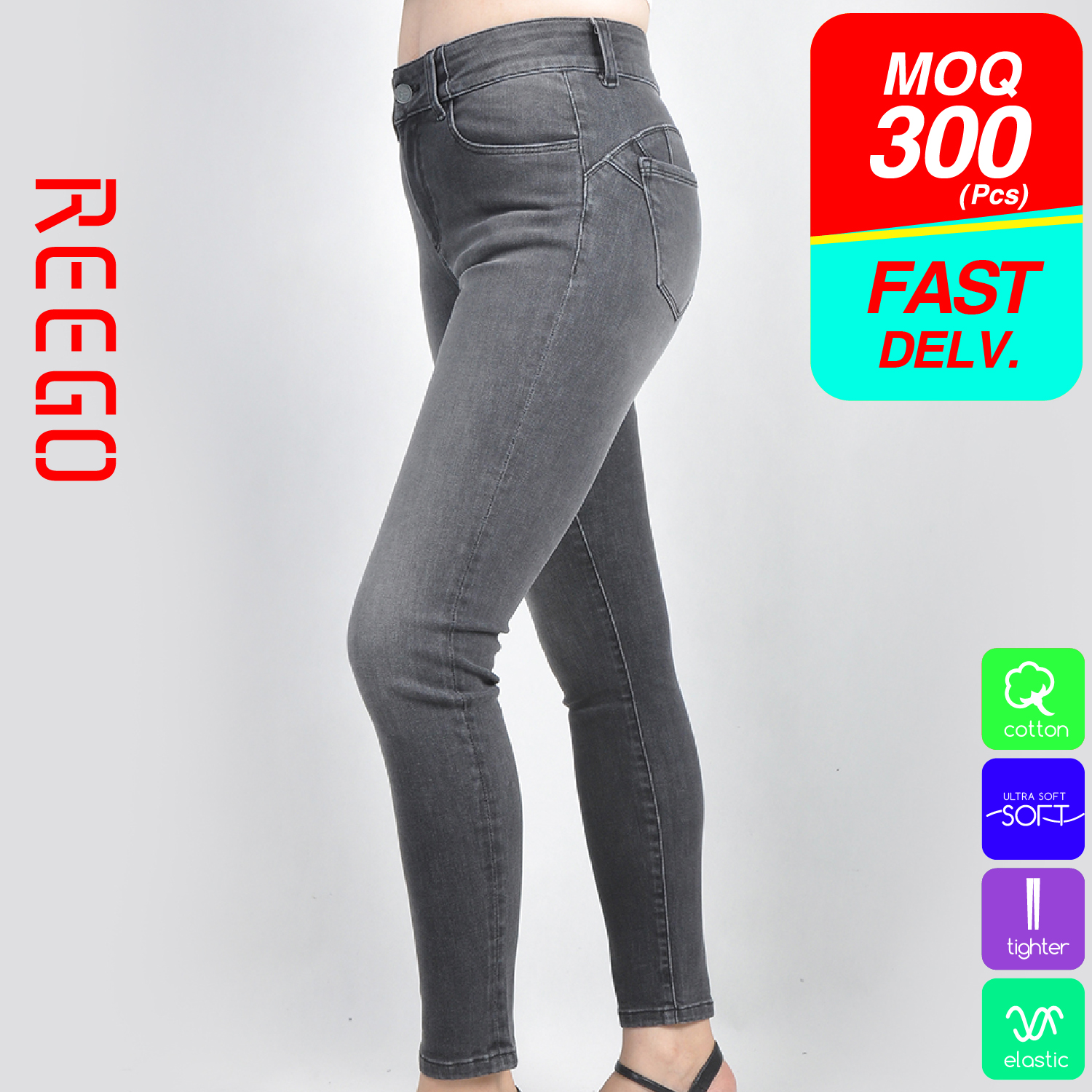 Women skinny denim jean butt up function denim