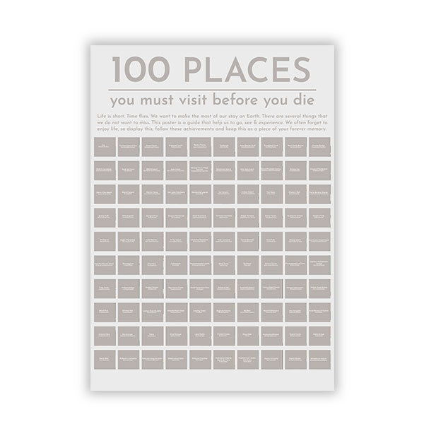 100 Places Scratch Off Poster, 100 Bucket List for Wall