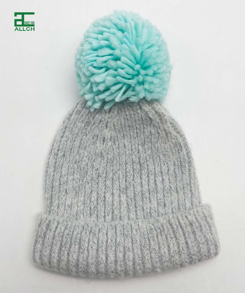 AL000600 ALLCH Ladies Knitted Beanie Hat With Big Pompom