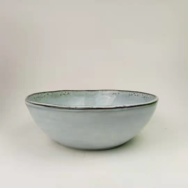 Gray reactive glaze big salad bowl for home and restaurant