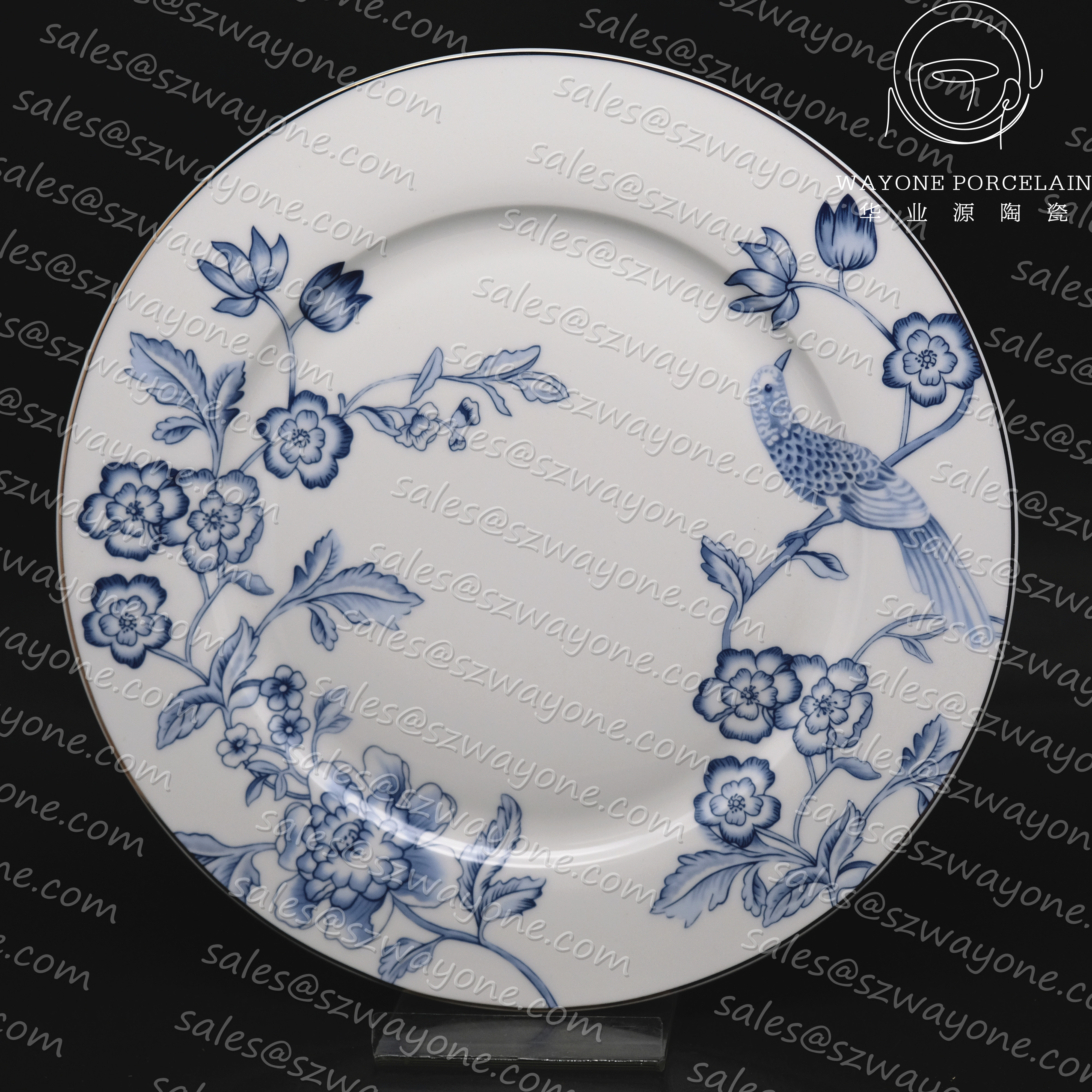 Round vintage dark blue ceramic plate-WayOne-17-118