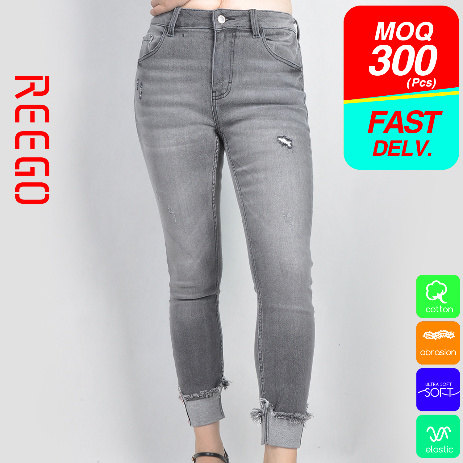 Women cuffed ripped skinny cropped function denim Y18S723B