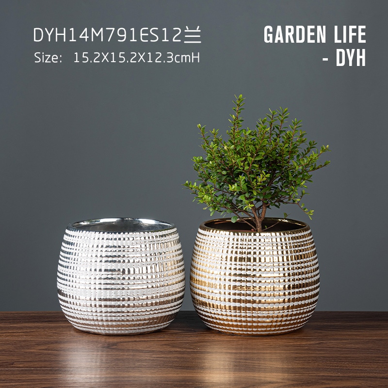 Creative shinny and matte cross fat belly electroplating flower pot