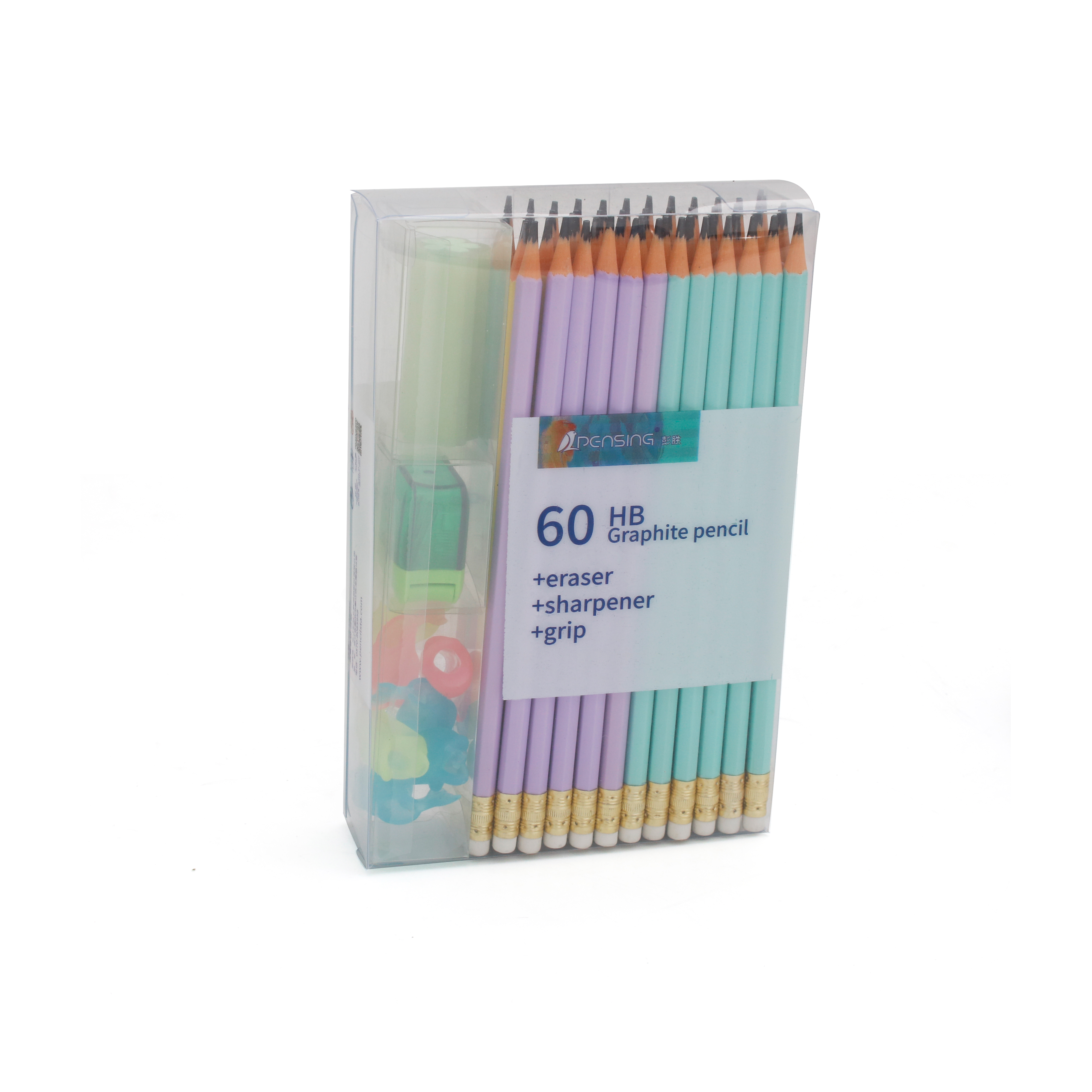 Woodfree pastel HB pencil packing in PET BOX with grip.