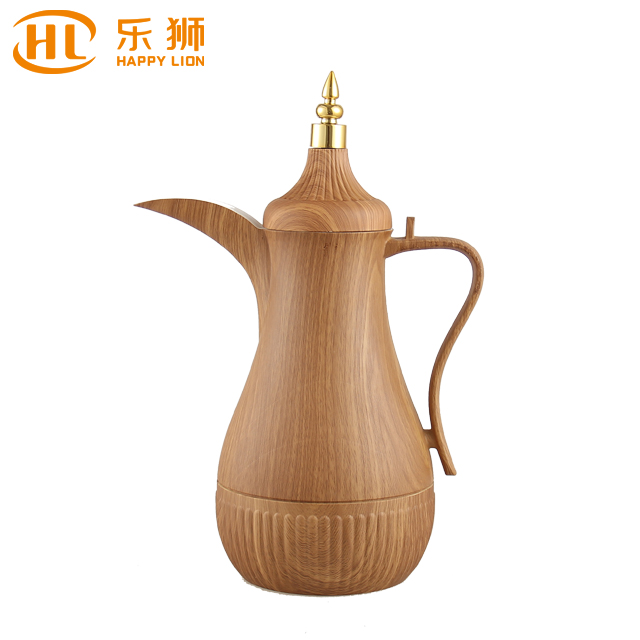 Thermos Arabic Wood Grain Flasks For Coffee Tea 1000ml ABS Plastic Body With Pink Glass Refill Keep Hot & Cold